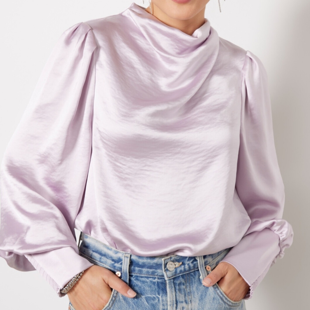Evereve Lilac Satin Cowl Neck Blouse